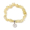 Natural Citrine Chip Beaded Stretch Bracelets, 304 Stainless Steel Aries Charm Bracelets for Women, Inner Diameter: 1-7/8~2-1/4 inch(4.8~5.7cm)