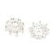 Flower Brass Micro Pave Clear Cubic Zirconia Bead Caps, Long-Lasting Plated, Silver, 12x12x5.5mm, Hole: 2mm