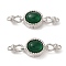 Brass Magnetic Clasps, with Natural Agate, Oval, Real Platinum Plated, 12x36.9x10mm, Hole: 1.5mm