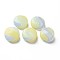 Handmade Blown Glass Globe Beads, Stripe Pattern, Flat Round, Light Green, 15~16x9~10mm, Hole: 0.8~1mm