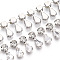 Iron Rhinestone Cup Chains, with Spool, Flat Round with Teardrop Charms, Platinum, Crystal, 23x8.5x6mm, about 14.99 Feet(4.57m)/Roll