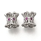 Brass Micro Pave Magenta Cubic Zirconia Beads, Flower, Real Platinum Plated, 6x6.5mm, Hole: 1.2mm