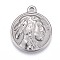 Non-Tarnish 304 Stainless Steel Pendants, Flat Round with Indian, Word Liberty, Stainless Steel Color, 21x18x3mm, Hole: 2mm