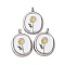 304 Stainless Steel Enamel Pendants, Oval with Flower Charm, Stainless Steel Color, 23x16.5x4mm, Hole: 2.5mm