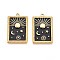 304 Stainless Steel Pendants, with Enamel, Rectangle with Moon & Star & Sun Charms, Ion Plating(IP), Real 18K Gold Plated, Black, 28x18x2mm, Hole: 1.6mm