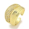 Rack Plating Brass Micro Pave Cubic Zirconia Open Cuff Rings for Women, Long-Lasting Plated, Cadmium Free & Lead Free, Real 18K Gold Plated, 16mm