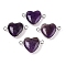 Natural Amethyst Love Heart Pendants, Brass Heart Charms, Platinum, 15.5x23x6mm, Hole: 1.8~2mm