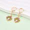 Brass Micro Pave Cubic Zirconia Leverback Earrings, Long-Lasting Plated, Heart, Golden, Colorful, 41.5x13mm