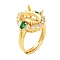 Rack Plating Oval Brass Micro Pave Cubic Zirconia Adjustable Ring Components, 4 Claw Prong Ring Settings, Long-Lasting Plated, Green, Tray: 11x8mm, Inner Diameter: 19mm