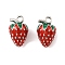 Brass Charms, with Enamel, Long-Lasting Plated, Cadmium Free & Lead Free, Rack Plating, Platinum, Strawberry, 14x9mm, Hole: 1.2mm