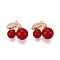 Brass Micro Pave Cubic Zirconia and Acrylic Pendants, Cherry Charms, Light Gold, 14.2x15x8mm, Hole: 1.2~1.4mm