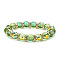 UV Plating Glass Beads Stretch Bracelets for Women, Round, Faceted, Iridescent, Green, 7-7/8 inch(20cm), Inner Diameter: 7-1/4 inch(18.5cm)