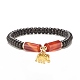 Column Natural Carnelian(Dyed & Heated) & Coconut Shell Stretch Bracelet with Alloy Elephant BJEW-JB07989-1
