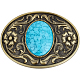 GORGECRAFT Turquoise Stone Buttons 90×66Mm Belt Buckles Men American Western Cowboy Indian Elements Vintage Turquoise Belt Buckle Oval with Flower for Men's Belt PALLOY-WH0104-06AB-1