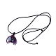 Adjustable Natural Amethyst  Double Horn Pendant Necklace with Wax Cord for Women NJEW-B086-01F-2