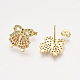 Ciondoli in ottone con zirconi cubici e orecchini a bottone e anelli regolabili set di gioielli SJEW-S043-02-5