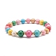 2Pcs 2 Size Natural Wood Round Beaded Stretch Bracelets Set for Kid and Parent BJEW-JB08569-5