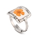 Résine époxy carrée orange foncé avec anneaux réglables en fleurs sèches RJEW-G304-03P-01-1