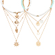 ANATTASOUL 6Pcs 6 Style Sun & Flower & Shell Shape Pendant Alloy Multi Layered Necklaces Sets NJEW-AN0001-37-1