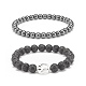 2Pcs 2 Style Natural Lava Rock & Synthetic Hematite Round Beaded Stretch Bracelets Set with Alloy Peace Sign BJEW-JB08311-1