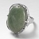 Adjustable Oval Brass Natural Green Aventurine Wide Band Rings RJEW-L062-03E-2