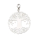 Plat rond avec arbre de vie 201 décorations pendentif en filigrane d'acier inoxydable X-HJEW-JM00573-03-1