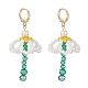 Boucles d'oreilles pendantes à levier avec perle de coquillage et fleur de verre tressée avec long pompon EJEW-TA00122-3
