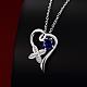 Silver Plated Brass Cubic Zirconia Heart with Flower Pendant Necklaces NJEW-BB06031-B-4