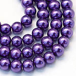 Backen gemalt pearlized Glasperlen runden Perle Stränge, lila, 6~7 mm, Bohrung: 1 mm, ca. 145 Stk. / Strang, 31.4 Zoll