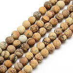 Esmerilado jaspe imagen natural hebras de perlas reronda, 8mm, agujero: 1 mm, aproximamente 47~49 pcs / cadena, 14.9~15.6 pulgada
