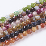 Chapelet de perles en agate naturelle/agate à bandes à facette ronde teinté, couleur mixte, 4mm, Trou: 0.5mm, Environ 91~93 pcs/chapelet, 15 pouce