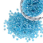 Round Glass Seed Beads, Transparent Colours Rainbow, Round, Deep Sky Blue, 2mm
