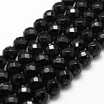 Natürliche schwarze Onyxperlenstränge, Klasse A, facettiert, Runde, 8 mm, Bohrung: 1 mm, ca. 44 Stk. / Strang, 14.9 Zoll ~ 15.1 Zoll