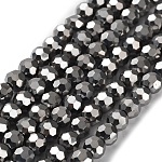 Fili di perle di vetro placcato, sfaccettato (32 sfaccettatura), tondo, Argento Placcato, 6x5mm, Foro: 1 mm, circa 100pcs/filo, 21 pollice