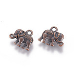 Charms del elefante de la vendimia, Encantos de aleación de estilo tibetano, Sin cadmio y níque y plomo, cobre rojo, 12x14x2.5mm, agujero: 1 mm