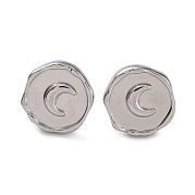 304 piatto rotondo in acciaio inossidabile con orecchini a bottone a forma di luna da donna EJEW-P234-15P