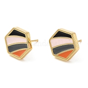 Серьги-гвоздики из латуни с шестигранной отделкой и эмалью EJEW-D061-08G