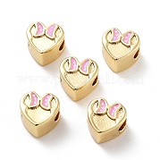 Сердце с бантом узор стойка покрытие латунные эмалевые бусины KK-G512-04G