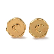 Ion Plating(IP) 304 Stainless Steel Flat Round with Moon Ear Studs for Women EJEW-P234-15G