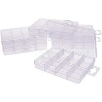 15 Grids Polypropylene(PP) Crafts Storage Boxes, with Adjustable Dividers,  Jewelry Organizer Container, Clear, 17.8x10.5x2.4cm 
