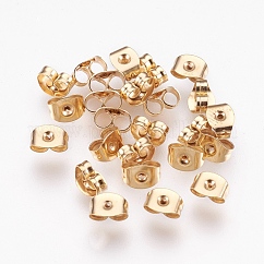 Tuercas de oreja de fricción de acero inoxidable 304, pendientes con cierre de oreja para pendientes de poste, chapado barril, real 24k chapado en oro, 6x4x3mm, agujero: 0.7 mm
