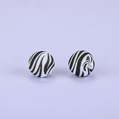 Cuentas focales redondas de silicona impresas, negro, 15x15mm, agujero: 2 mm