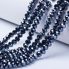 FilI di perline in vetro placcato, lustro di perla placcato, abaco sfaccettato scintillante, rondelle, nero, 4x3mm, Foro: 0.8~1 mm, circa 105~110pcs/filo, 38~39cm