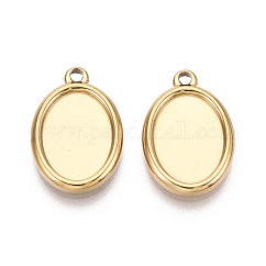 Cabochon pendenti in acciaio inossidabile 304, placcatura ionica (ip), ovale, vero placcato oro 18k, vassoio: 14x10mm, 20x13x2mm, Foro: 1.6 mm