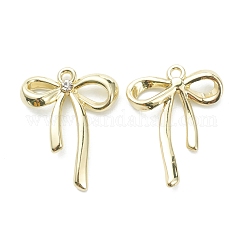 Aluminium Anhänger & Charms, Schleifenanhänger mit Strassen, golden, 26x20x4 mm, Bohrung: 1.6 mm