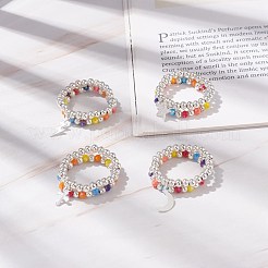 2 Stück 2 Stil Glas- und Messingperlen Stretch-Fingerringe mit Anhängern für Frauen&nbsp;RJEW-JR00480
