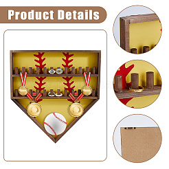 Baseball-Thema Holz Wand montiert Fingerring Veranstalter Display steht&nbsp;AJEW-WH0031-70B