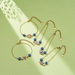 Bracelet coulissant à maillons mauvais œil en cristal et résine&nbsp;BJEW-JB08630