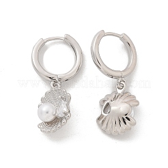 Muschelförmige Creolen aus Messing mit Mikropflaster und Zirkonia&nbsp;EJEW-M077-05P