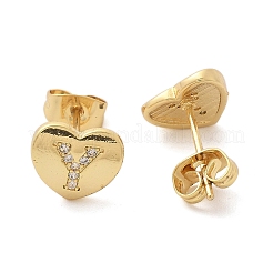Orecchini a bottone con micro pavé di zirconi chiari in ottone placcato cremagliera&nbsp;EJEW-K299-01G-Y